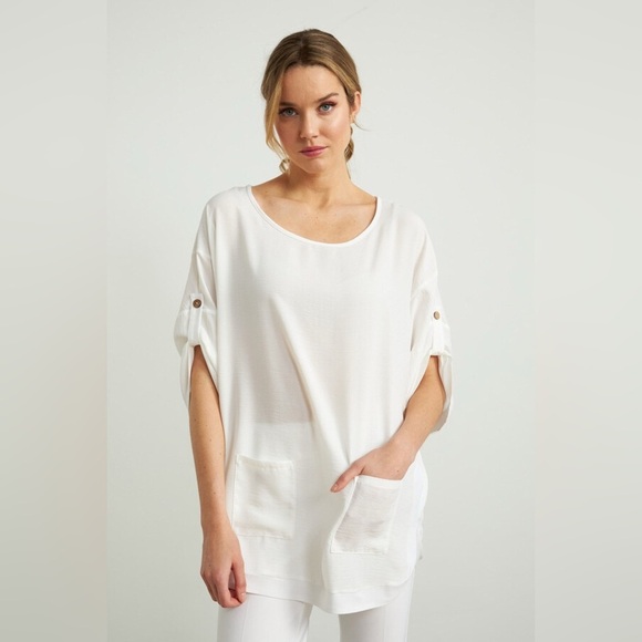 Joseph Ribkoff | Back-button Top Style 212280 | White | Women’s US Size 12 - Picture 1 of 7